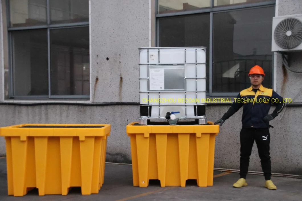 Wholesale Good Quality Yellow Leak Proof HDPE 1000 Litre Four Way Entry 1 Drum Double IBC Spill Containment Pallet for Drum Barrel